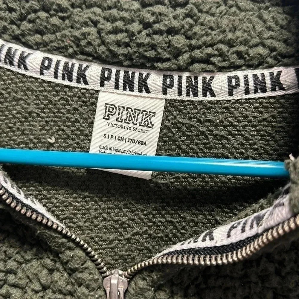 GREEN VICTORIAS SECRET PINK SHERPA PULLOVER - Picture 4 of 5